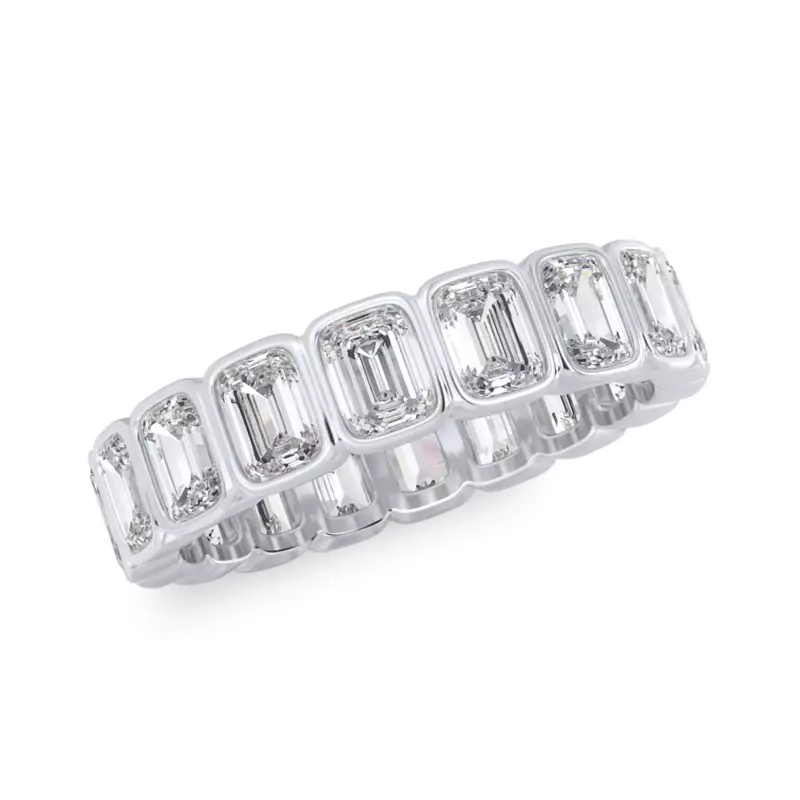 18K White Gold Emerald-Cut Rounded Bezel Lab Diamond Eternity Ring (3.00ct. tw.)