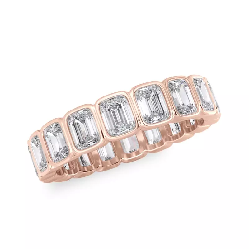 18K Rose Gold Emerald-Cut Rounded Bezel Diamond Eternity Ring (3.00ct. tw.)