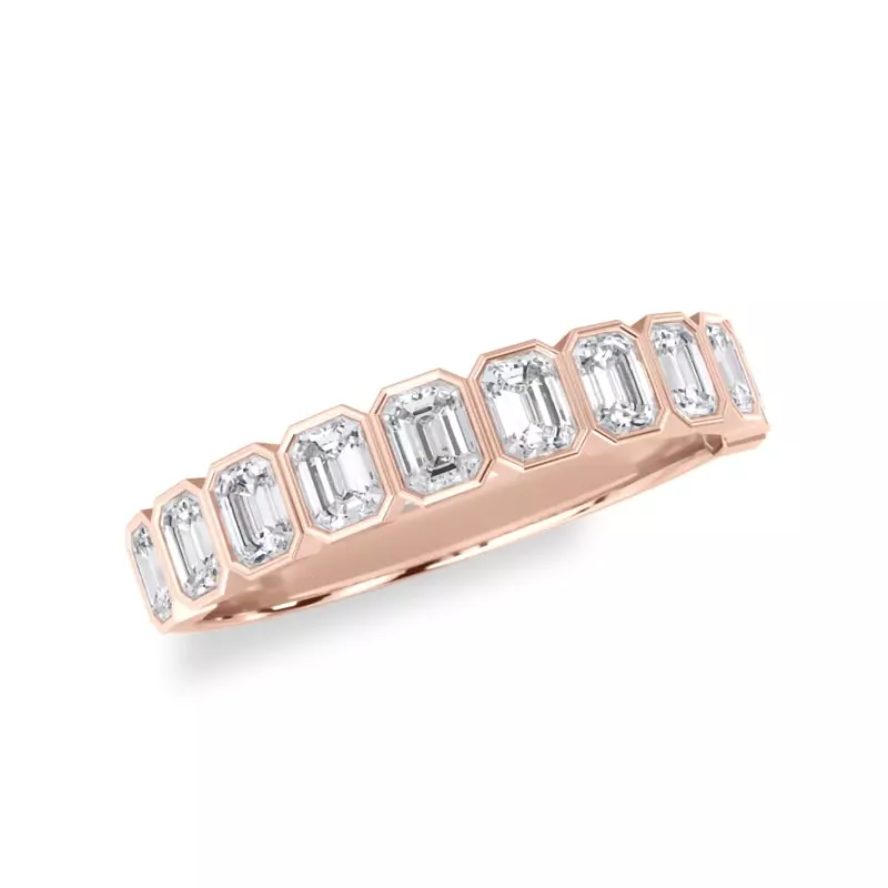 18K Rose Gold Emerald-Cut Bezel Diamond Half Eternity Ring (1ct. tw.)
