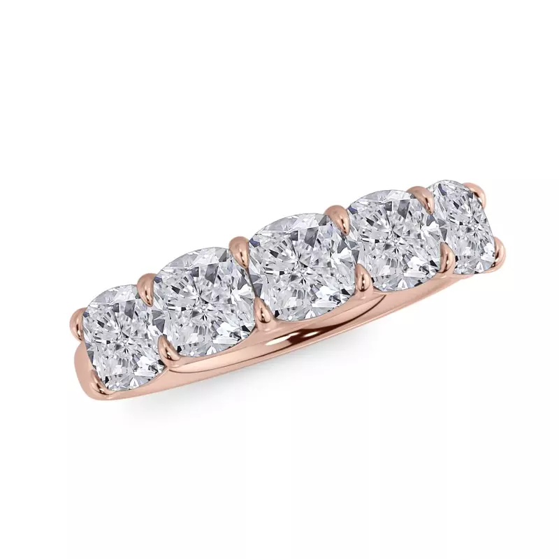 18K Rose Gold Cushion Cut Lab Diamond 5 Stone Ring (2.50 ct. tw.)