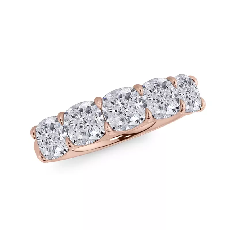 14K Rose Gold Cushion Cut Lab Diamond 5 Stone Ring (3.00 ct. tw.)