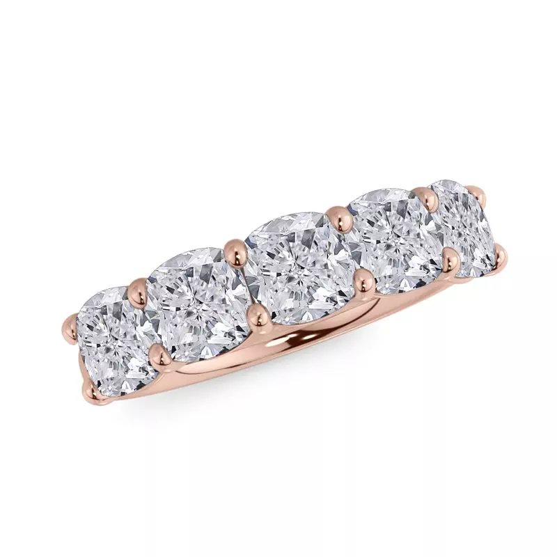 14K Rose Gold Cushion Cut Lab Diamond 5 Stone Ring (3.50 ct. tw.)