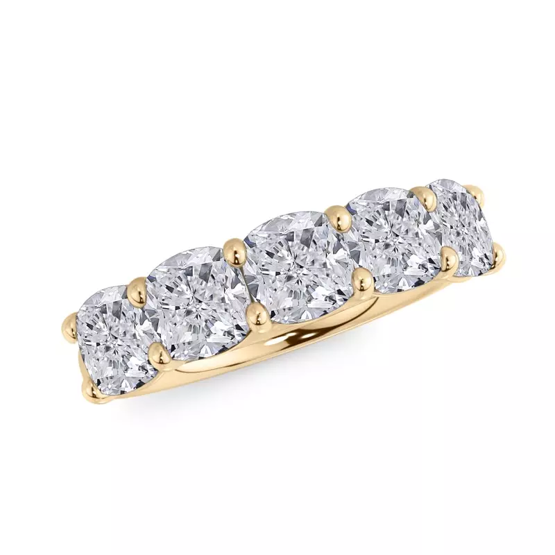 18K Yellow Gold Cushion Cut Lab Diamond 5 Stone Ring (3.50 ct. tw.)