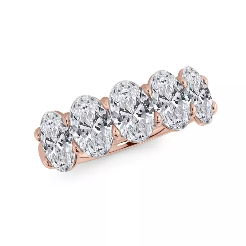 14K Rose Gold Oval Cut Lab Diamond 5 Stone Ring (3.00 ct. tw.)