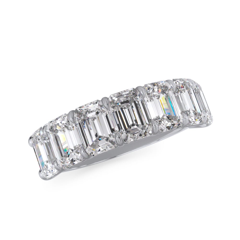18K White Gold Emerald Cut Diamond 7 Stone Ring (4.20 ct. tw.)