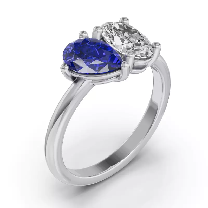 14K White Gold Toi Et Moi Oval Lab Diamond & Pear Sapphire Ring (2.00ct tw)