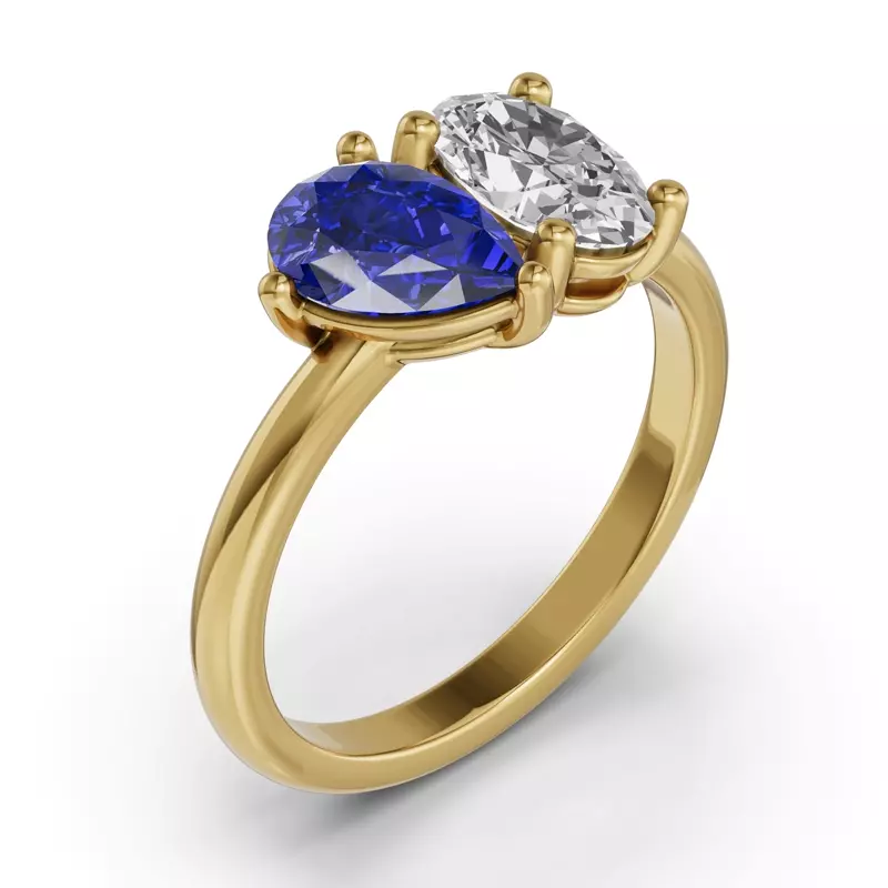 14K Yellow Gold Toi Et Moi Oval Lab Diamond & Pear Sapphire Ring (2.00ct tw)