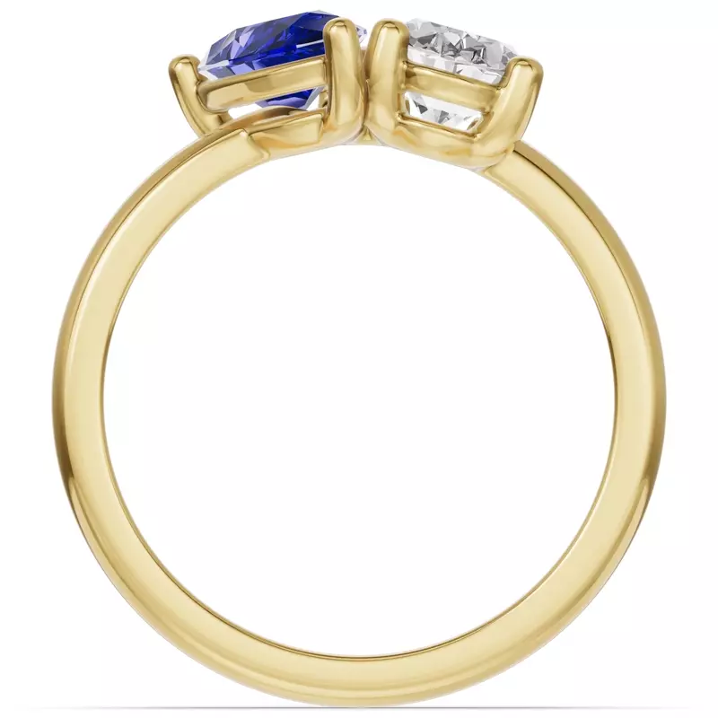 14K Yellow Gold Toi Et Moi Oval Lab Diamond & Pear Sapphire Ring (2.00ct tw)