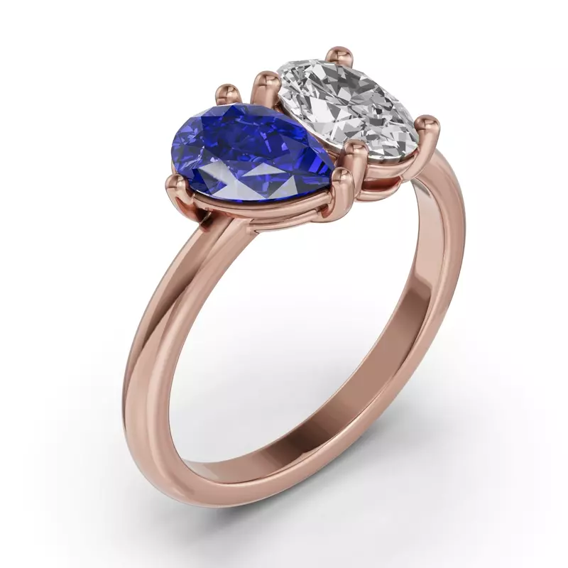 18K Rose Gold Toi Et Moi Oval Lab Diamond & Pear Sapphire Ring (2.00ct tw)