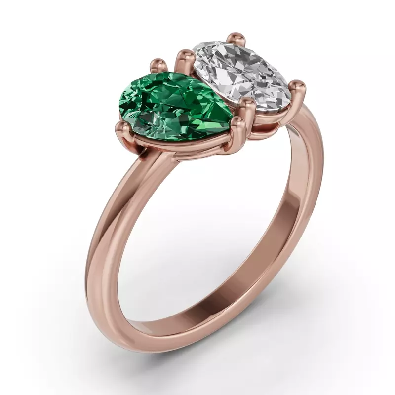 14K Rose Gold Toi Et Moi Oval Lab Diamond & Pear Emerald Ring (2.00ct tw)