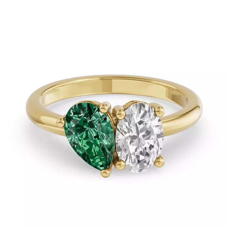 Toi Et Moi Oval Lab Diamond & Pear Emerald Ring (2.00ct tw)