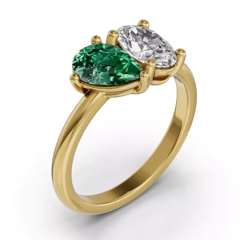 14K Yellow Gold Toi Et Moi Oval Lab Diamond & Pear Emerald Ring (2.00ct tw)