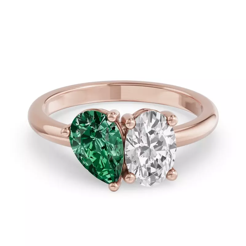 Toi Et Moi Oval Lab Diamond & Pear Emerald Ring (2.00ct tw)