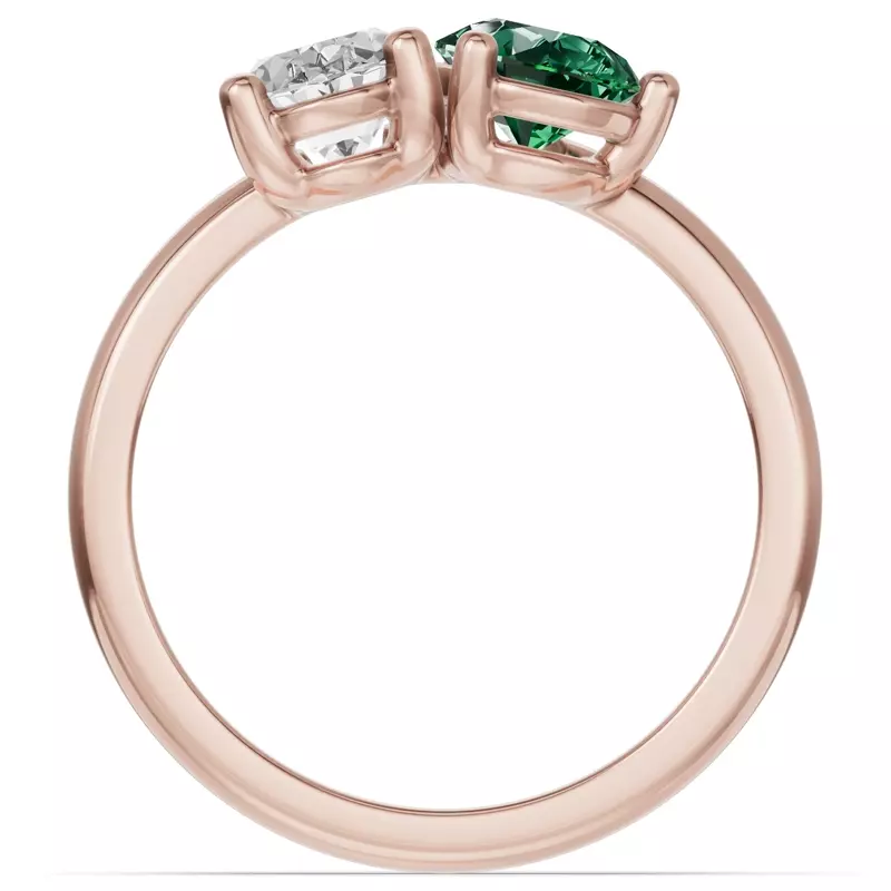 18K Rose Gold Toi Et Moi Oval Lab Diamond & Pear Emerald Ring (2.00ct tw)