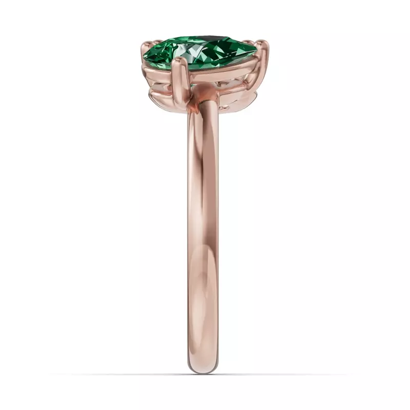 18K Rose Gold Toi Et Moi Oval Lab Diamond & Pear Emerald Ring (2.00ct tw)