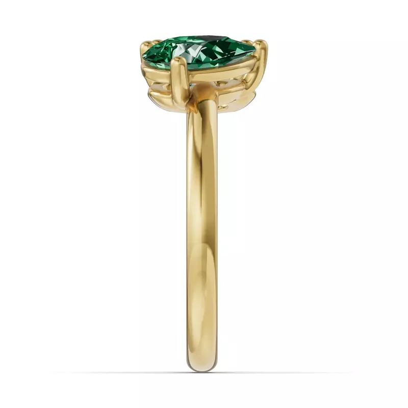 18K Yellow Gold Toi Et Moi Oval Lab Diamond & Pear Emerald Ring (2.00ct tw)