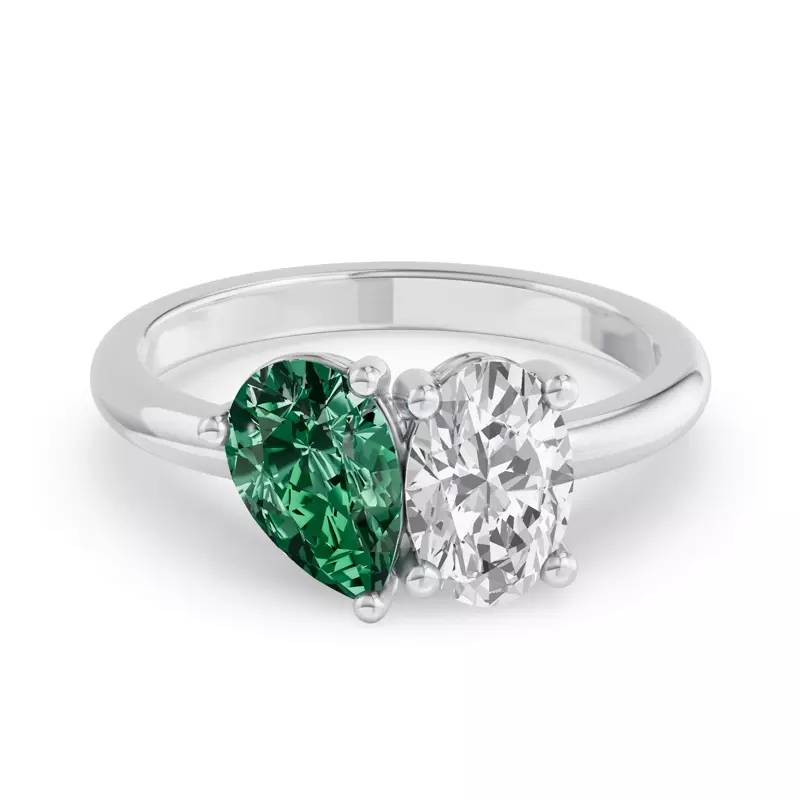 Platinum Toi Et Moi Oval Lab Diamond & Pear Emerald Ring (2.00ct tw)