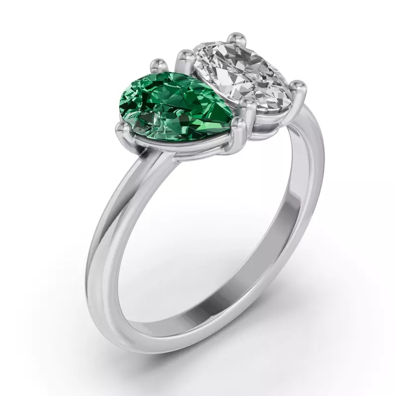 Platinum Toi Et Moi Oval Lab Diamond & Pear Emerald Ring (2.00ct tw)