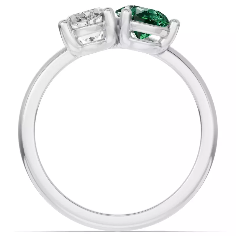 Platinum Toi Et Moi Oval Lab Diamond & Pear Emerald Ring (2.00ct tw)
