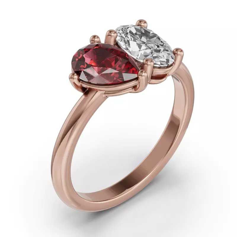 18K Rose Gold Toi Et Moi Oval Lab Diamond & Pear Ruby Ring (2.00ct tw)