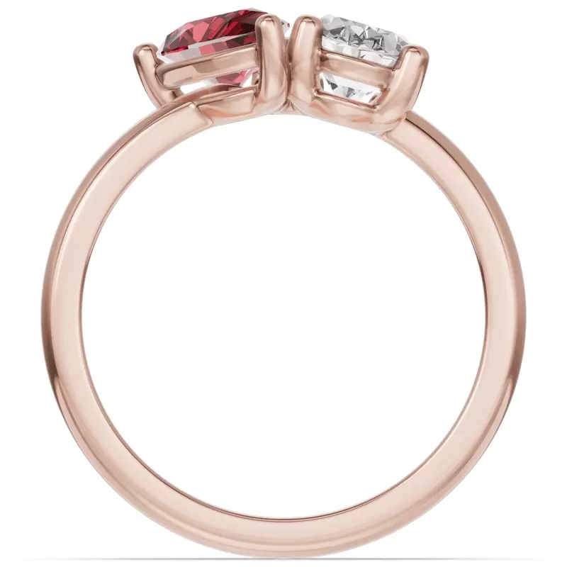 18K Rose Gold Toi Et Moi Oval Lab Diamond & Pear Ruby Ring (2.00ct tw)