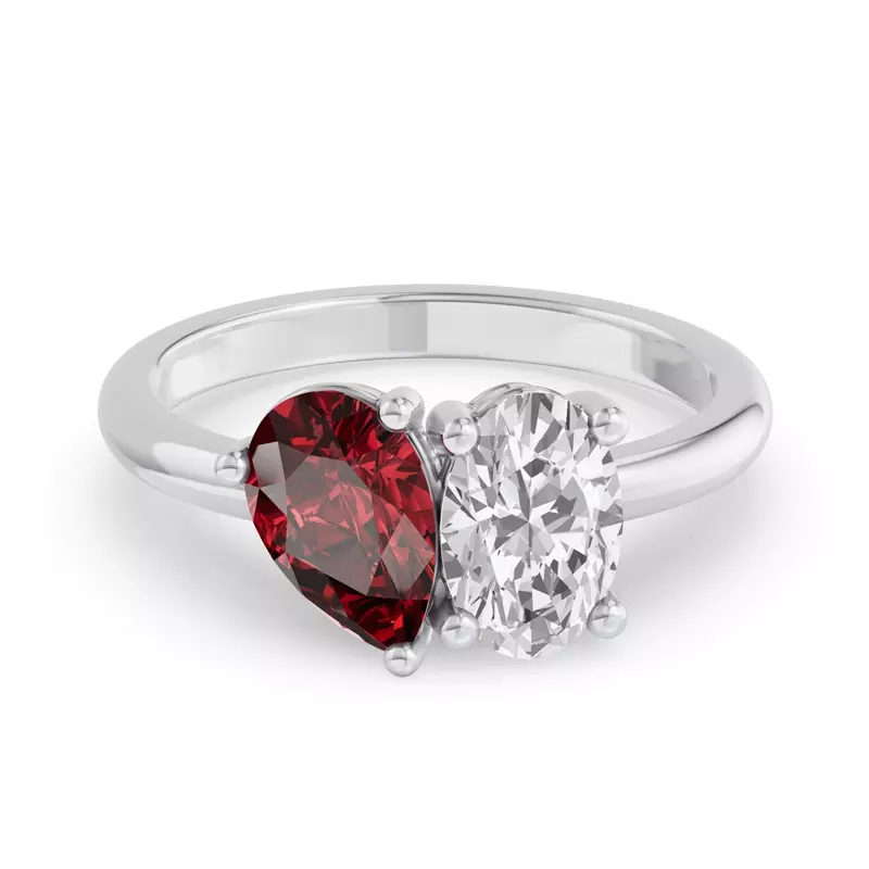 18K White Gold Toi Et Moi Oval Lab Diamond & Pear Ruby Ring (2.00ct tw)