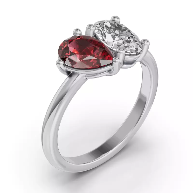 18K White Gold Toi Et Moi Oval Lab Diamond & Pear Ruby Ring (2.00ct tw)