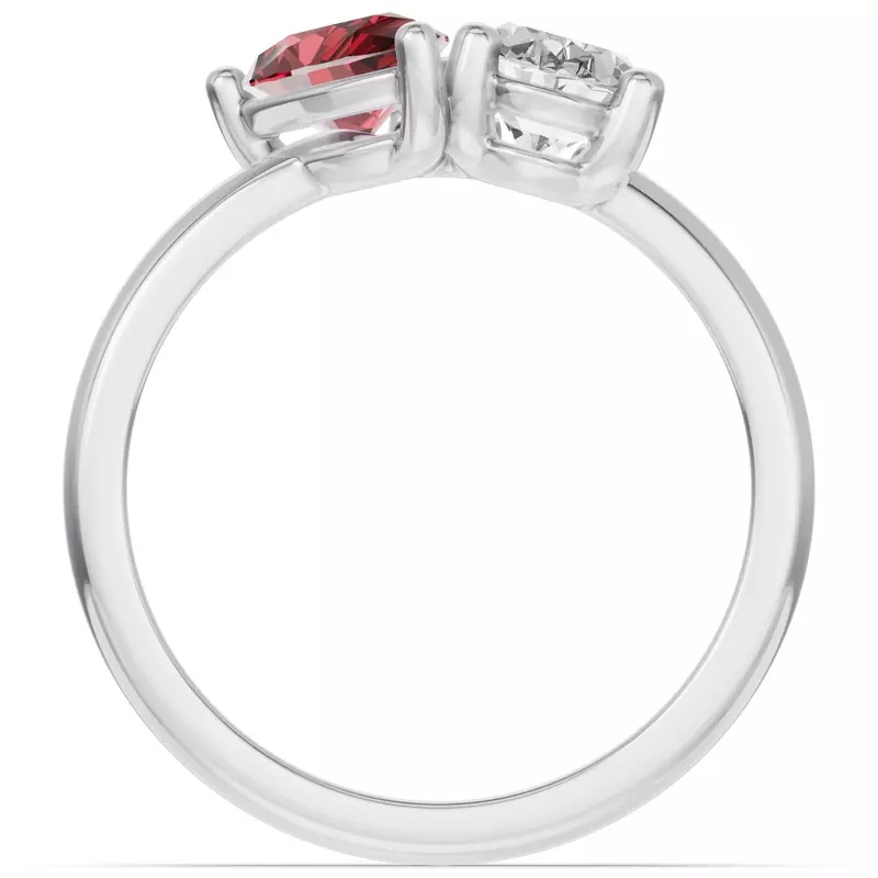 18K White Gold Toi Et Moi Oval Lab Diamond & Pear Ruby Ring (2.00ct tw)