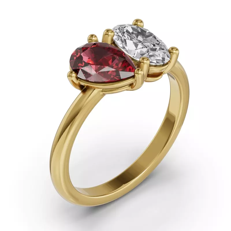 18K Yellow Gold Toi Et Moi Oval Lab Diamond & Pear Ruby Ring (2.00ct tw)