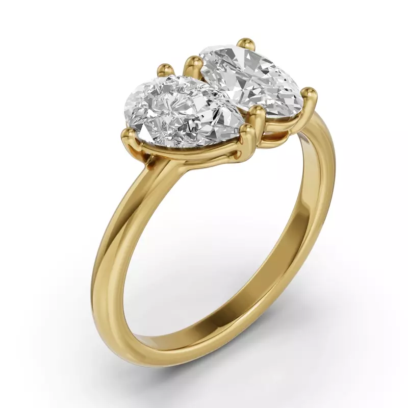 14K Yellow Gold Toi Et Moi Oval & Pear Lab Diamond Ring (2.00ct tw)