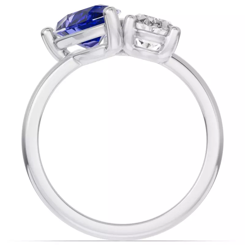 14K White Gold Toi Et Moi Oval Lab Diamond & Pear Sapphire Ring (3.00ct tw)