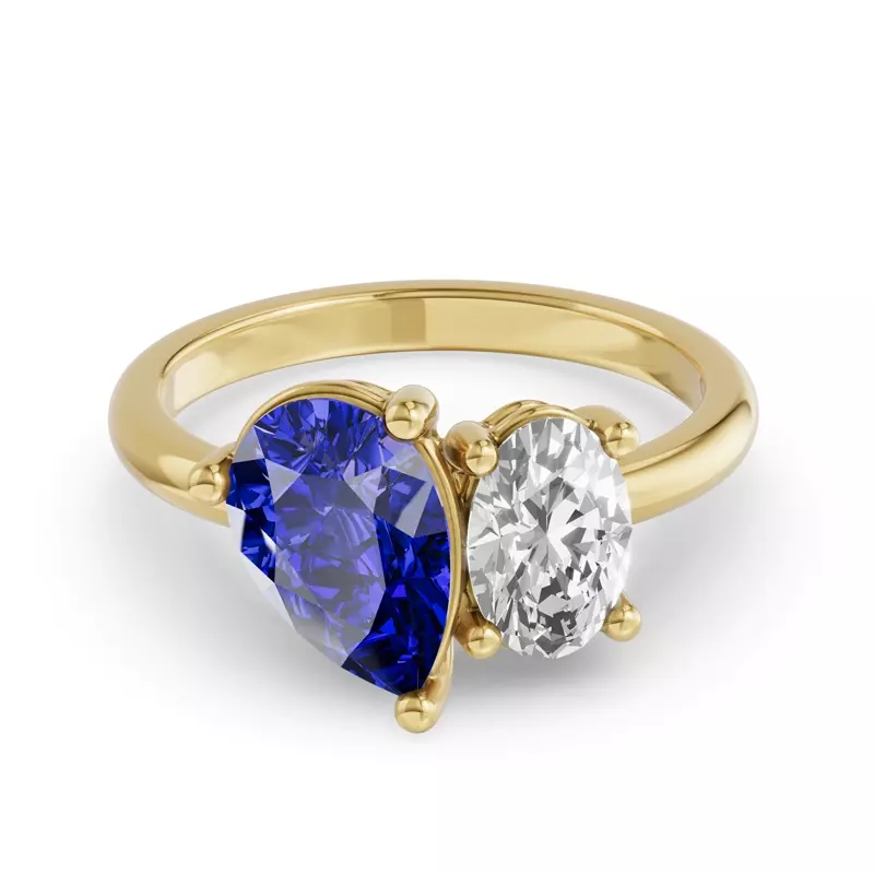 14K Yellow Gold Toi Et Moi Oval Lab Diamond & Pear Sapphire Ring (3.00ct tw)