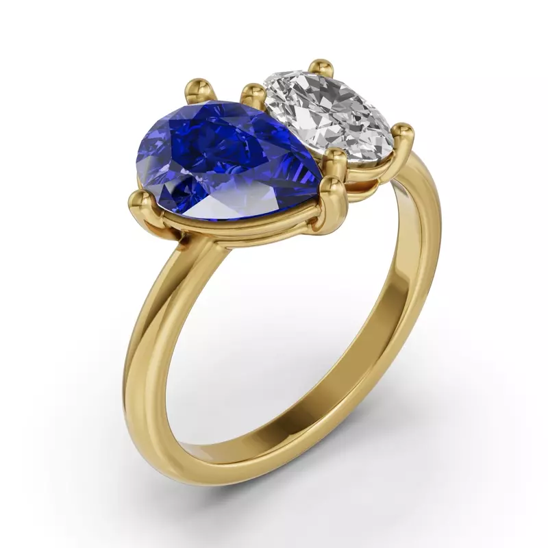 14K Yellow Gold Toi Et Moi Oval Lab Diamond & Pear Sapphire Ring (3.00ct tw)