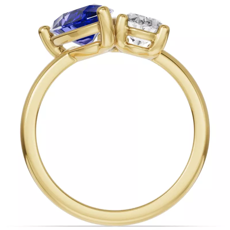 14K Yellow Gold Toi Et Moi Oval Lab Diamond & Pear Sapphire Ring (3.00ct tw)