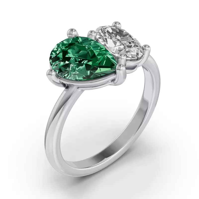 14K White Gold Toi Et Moi Oval Lab Diamond & Pear Emerald Ring (3.00ct tw)
