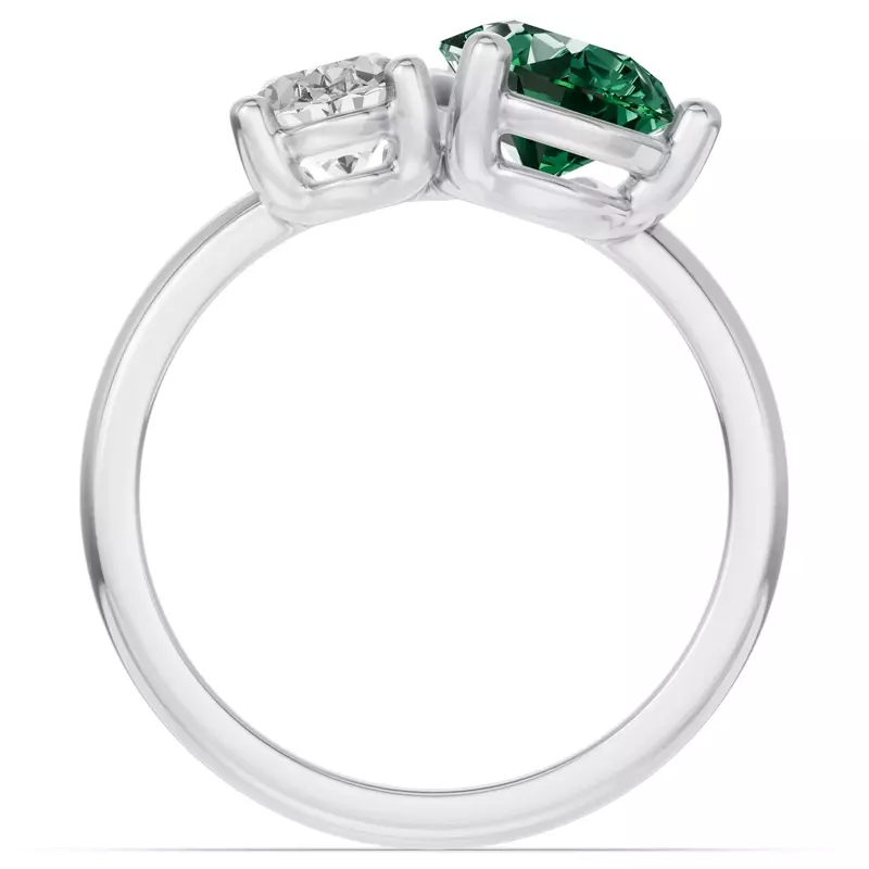 14K White Gold Toi Et Moi Oval Lab Diamond & Pear Emerald Ring (3.00ct tw)