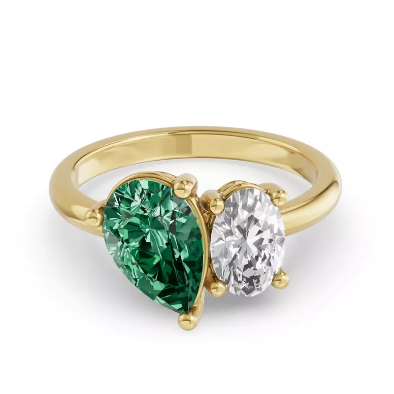 Toi Et Moi Oval Lab Diamond & Pear Emerald Ring (3.00ct tw)