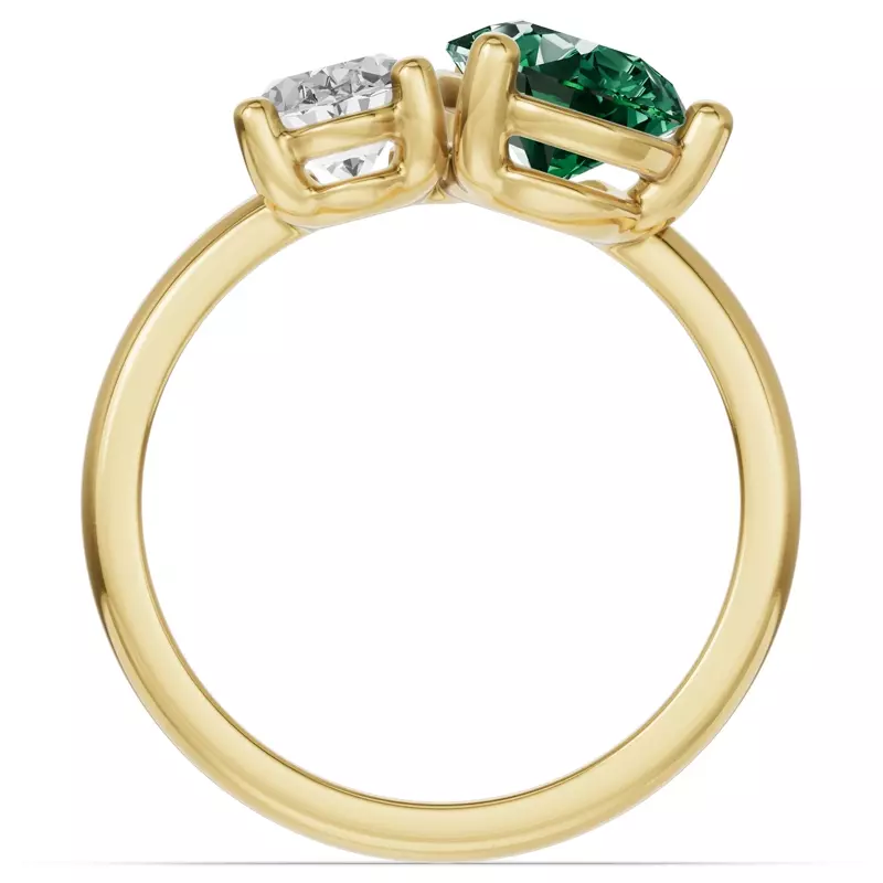 14K Yellow Gold Toi Et Moi Oval Lab Diamond & Pear Emerald Ring (3.00ct tw)