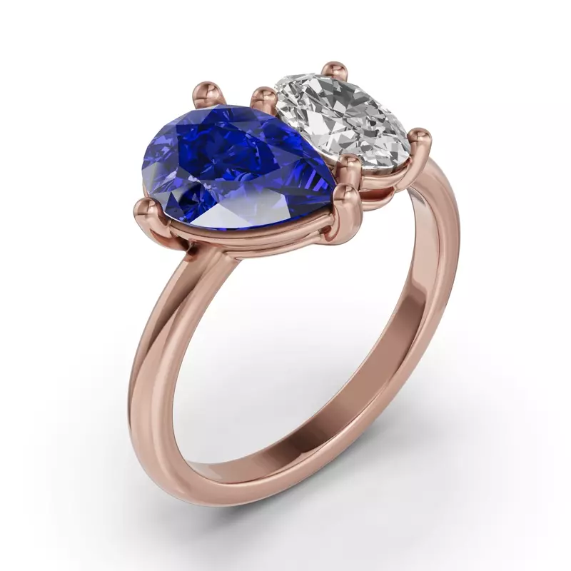 18K Rose Gold Toi Et Moi Oval Lab Diamond & Pear Emerald Ring (3.00ct tw)