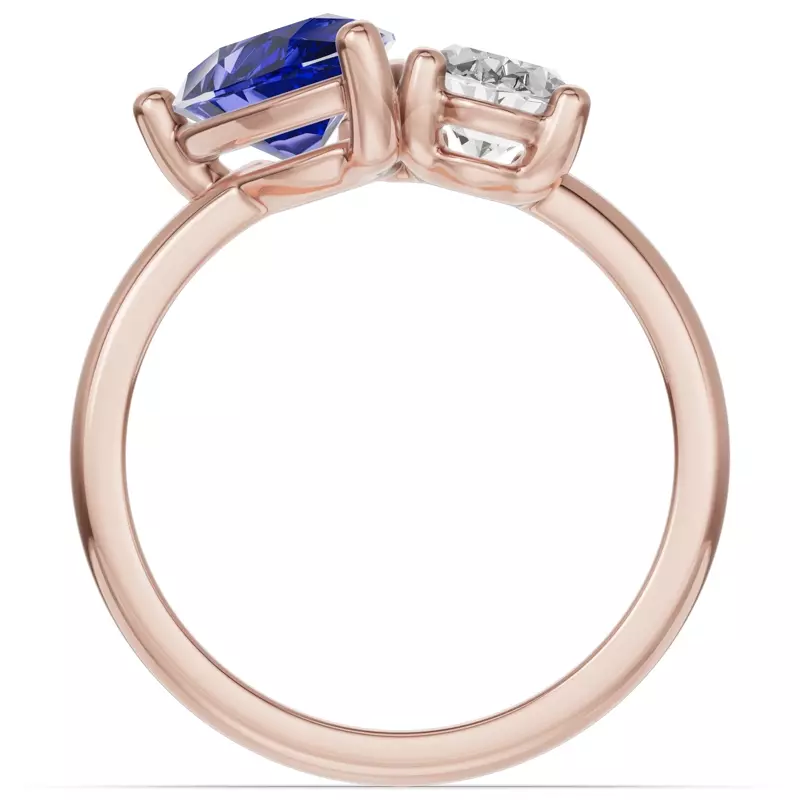 18K Rose Gold Toi Et Moi Oval Lab Diamond & Pear Emerald Ring (3.00ct tw)