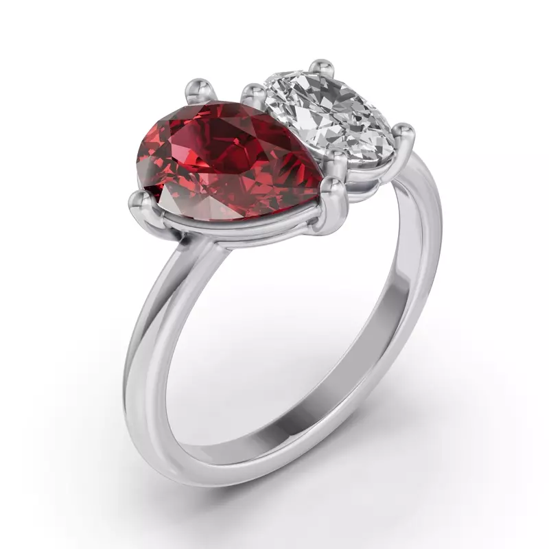 18K White Gold Toi Et Moi Oval Lab Diamond & Pear Ruby Ring (3.00ct tw)