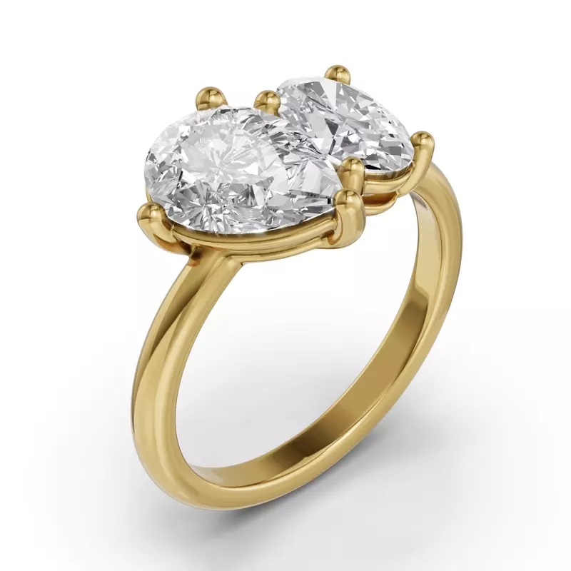 14K Yellow Gold Toi Et Moi Oval & Pear Lab Diamond Ring (3.00ct tw)