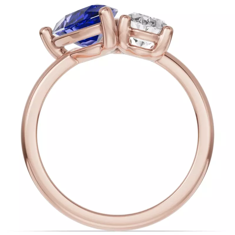14K Rose Gold Toi Et Moi Oval Lab Diamond & Pear Sapphire Ring (4.00ct tw)