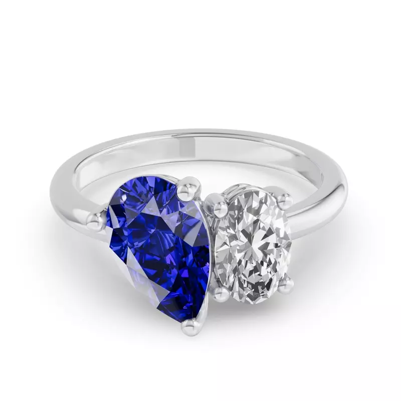 Toi Et Moi Oval Lab Diamond & Pear Sapphire Ring (4.00ct tw)