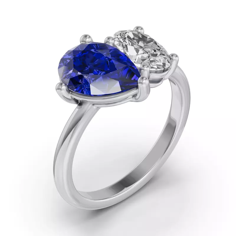 14K White Gold Toi Et Moi Oval Lab Diamond & Pear Sapphire Ring (4.00ct tw)