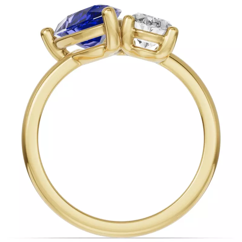 14K Yellow Gold Toi Et Moi Oval Lab Diamond & Pear Sapphire Ring (4.00ct tw)