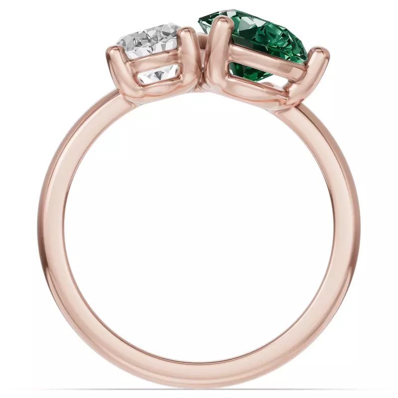 14K Rose Gold Toi Et Moi Oval Lab Diamond & Pear Emerald Ring (4.00ct tw)
