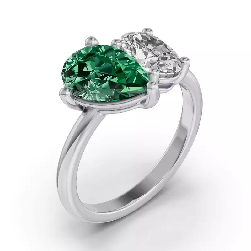 14K White Gold Toi Et Moi Oval Lab Diamond & Pear Emerald Ring (4.00ct tw)