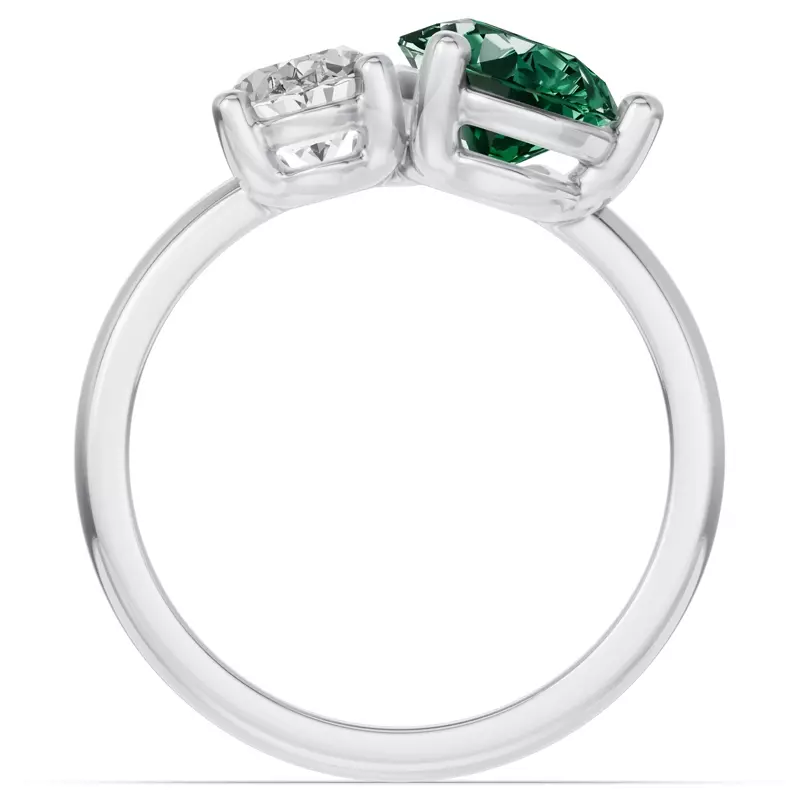 14K White Gold Toi Et Moi Oval Lab Diamond & Pear Emerald Ring (4.00ct tw)