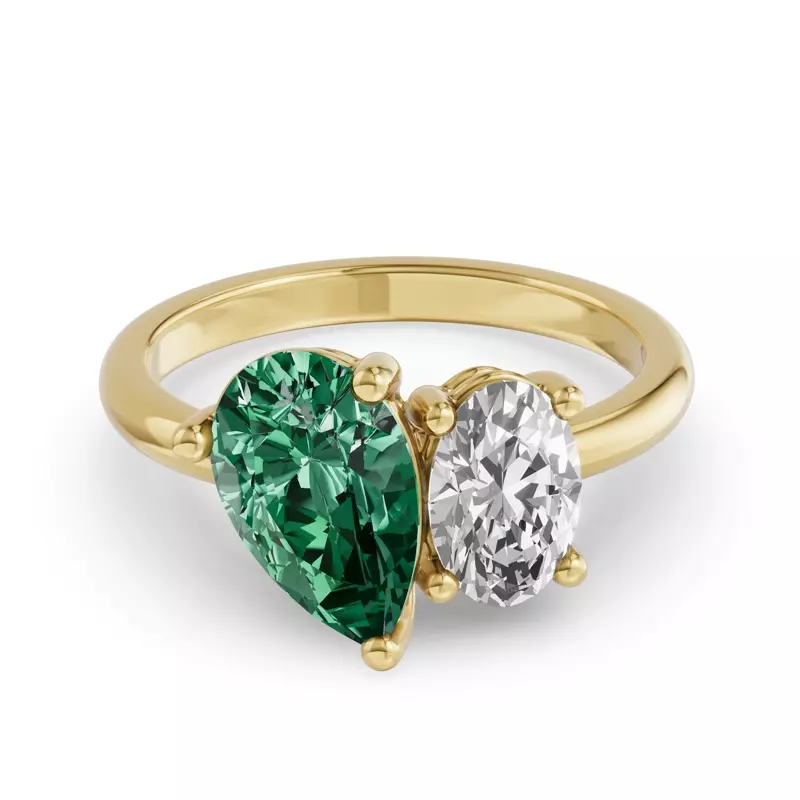 Toi Et Moi Oval Lab Diamond & Pear Emerald Ring (4.00ct tw)
